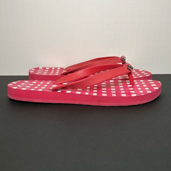 Womens COACH Pink Plaid Bow Accented Flip Flop Sandals / Size 7/8 - Picture 2 of 10